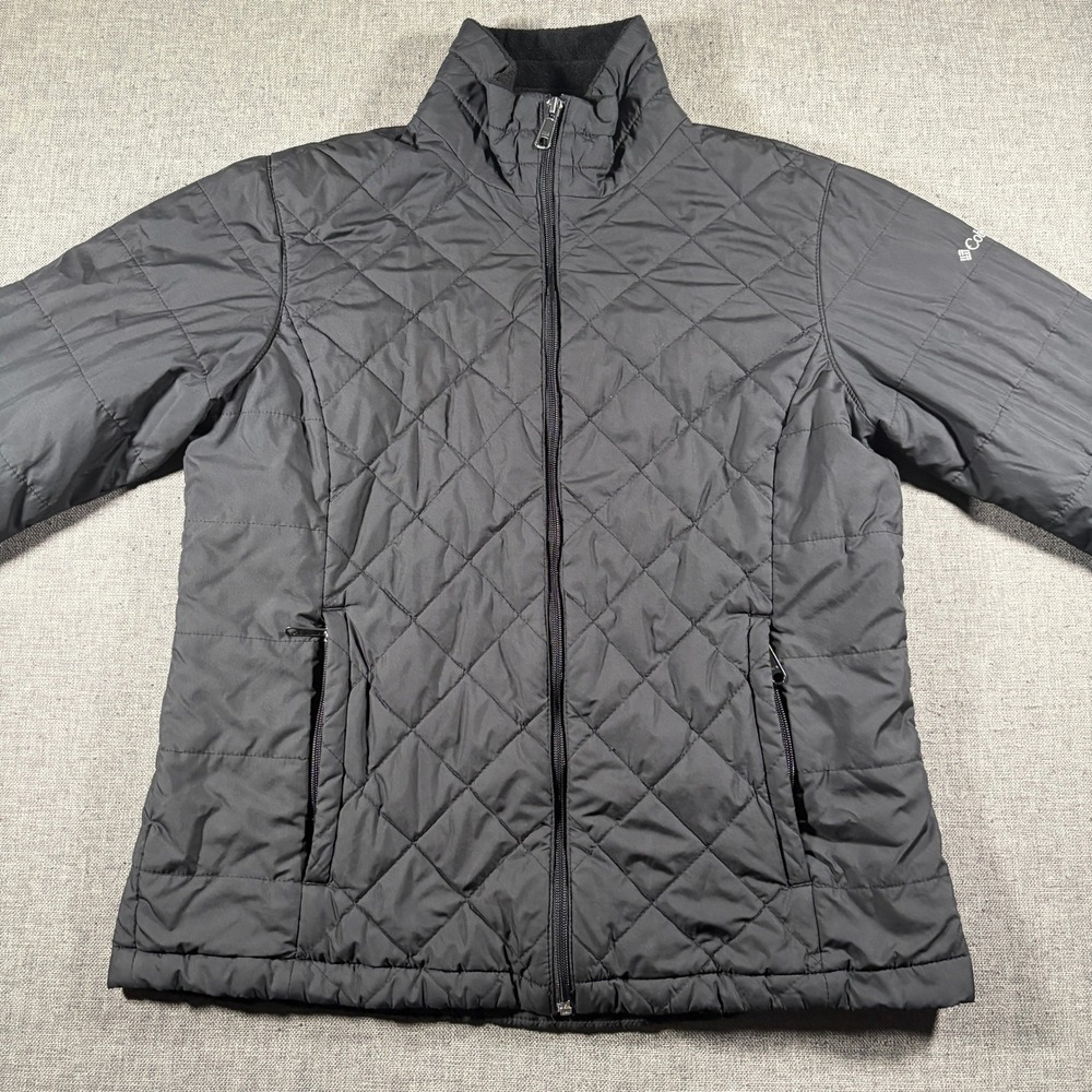 Columbia Quilted Puffer Jacket Womens Large Black Full Zip Insulated XK0662